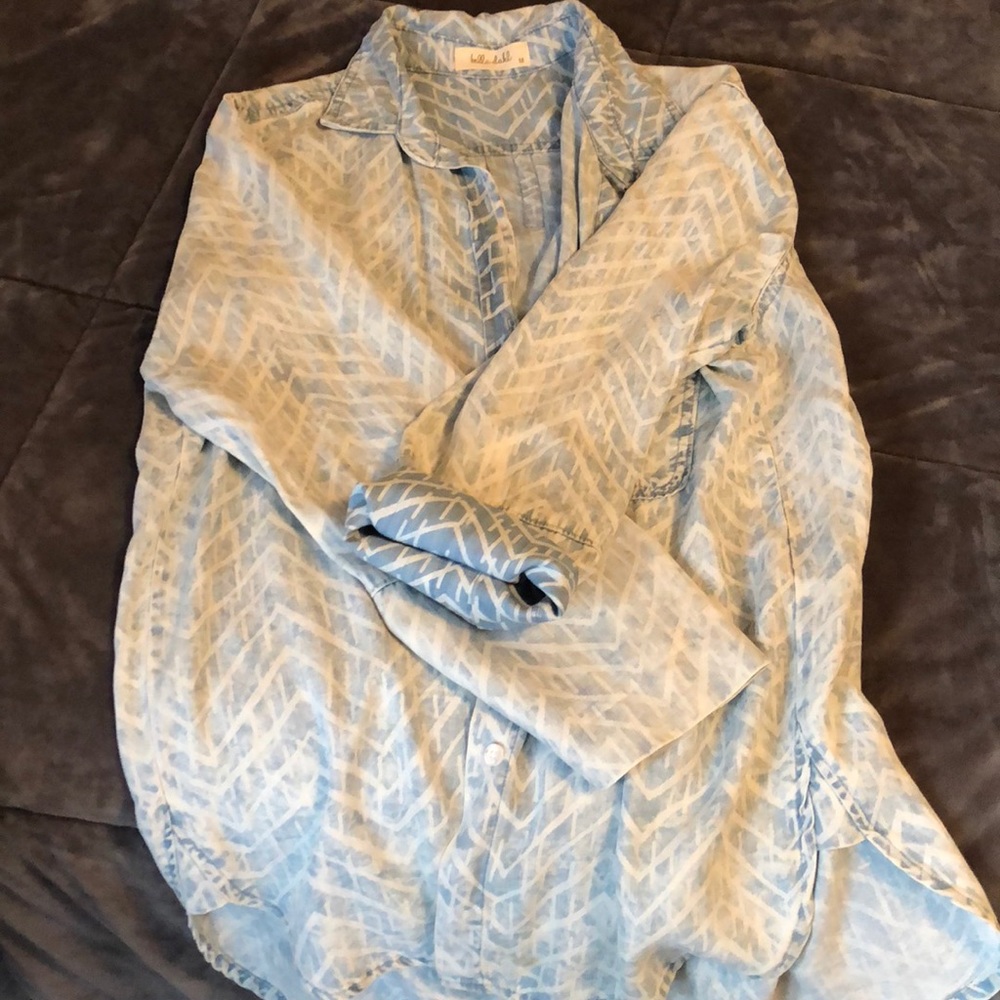 “Warn out” jean button down top